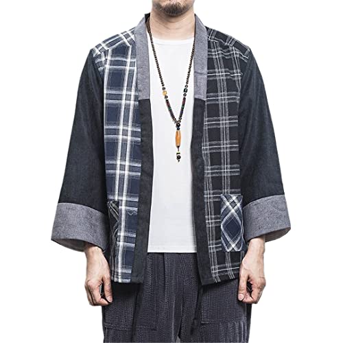 Männer japanische Karierte Kimono Japan Haori Mäntel Samurai Kimono Yukata Kleidung Only Kimono Coat 4XL von Abigprofit