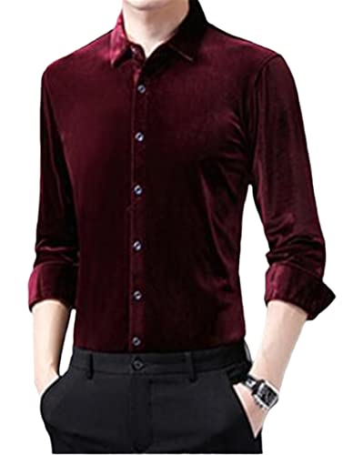 Retro Winter-rote Samt-Kleid Hemden für Mens lila Plüsch Velours Classilenthemen Burgund Red 3XL 86 to 92kg Pack of 1 von Abigprofit
