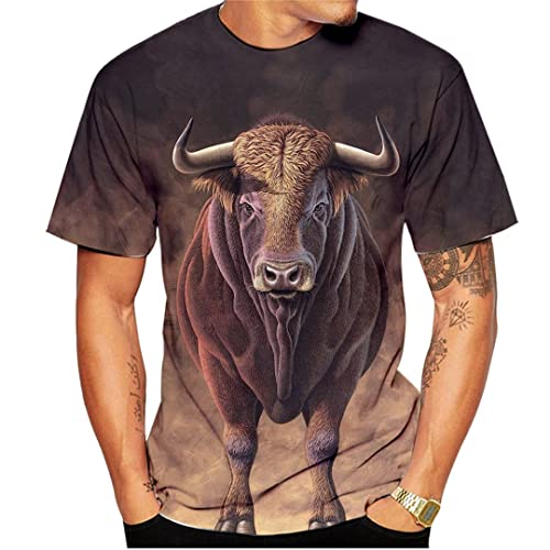 Sommer männer Kuh 3D drucken Casual t-Shirt spaß Tier drucken Kurze ärmelige top Brown 5XL von Abigprofit