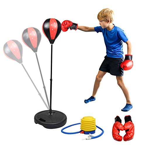 Abree Punchingball Boxen Set mit Boxhandschuhen Pumpe für Kinder Jugend höhenverstellbar von 80 bis 110cm von Abree