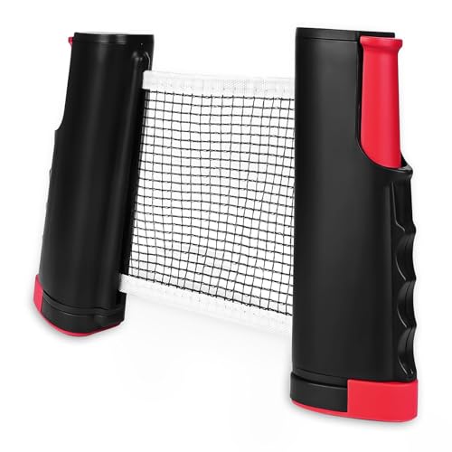 Tischtennisnetz, Tischtennis Netz 170(max) x20cm Tischtennis Netze Justierbarer Einziehbares Netz Ping Pong Ersatznetz, Beweglicher Reisehalter ideal für Arten von tischen(Schwarz+Rot) von Acboor