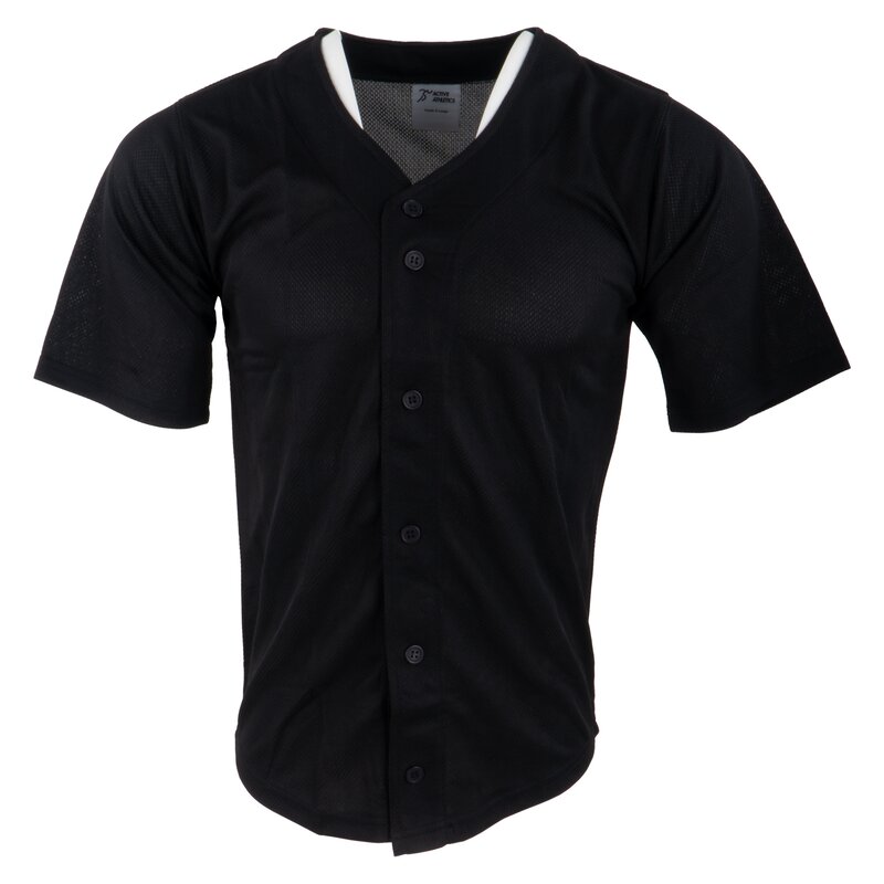 Active Athletics Baseball Jersey, Full Button Jersey - schwarz Gr.S von Active Athletics