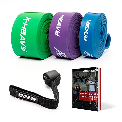 ActiveVikings® Pull-Up Fitnessbänder | Perfekt für Muskelaufbau und Crossfit Freeletics Calisthenics | Fitnessband Klimmzugbänder Widerstandsbänder (H - Pro Package (Blau Lila Grün)) von ActiveVikings