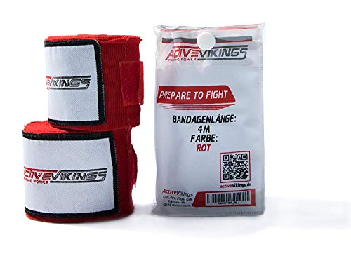 ActiveVikings Boxbandagen 4m mit Klettverschluss Ideal für Jede Kampfsportart | Boxen Kickboxen Jiu Jitsu Muay-Thai MMA (Rot) von ActiveVikings