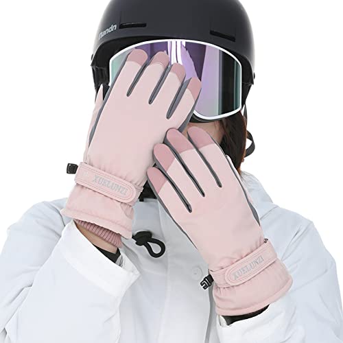 Acxilexy Handschuhe Damen, Doppelte Verdickung zum Warmhalten, Touchscreen Anti-Rutsch Wasserdicht Winddicht Sporthandschuhe, für Freien Laufen Fahrrad Fitness Motorrad MTB (Rosa) von Acxilexy