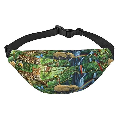 Bauchtasche mit Tiermotiv, Elefant, Papagei, wasserdicht, verstellbar, für Reisen, Wandern, Laufen, Radfahren, Schwarz , Einheitsgröße von AdaNti