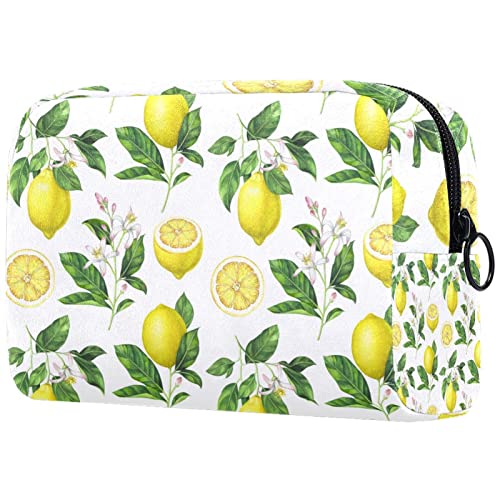 Fruchtgelbe Zitrone Klein Kosmetiktasche Damen Oxford-Stoff Schminktasche Für Handtasche Makeup Tasche 18.5x7.5x13cm von Adamion