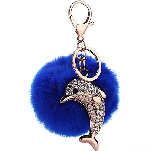 Addfect Schlüsselanhänger Plüsch Ball,Schlüsselbund Pelz Kugel,Plüsch Auto Schlüsselring,Hübsch Delphin Anhänger,Charme Weich Keychain Beutel,Taschenanhänger Handtaschenanhänger Dekor (Blau) von Addfect