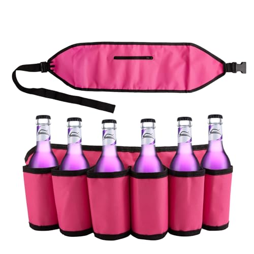 Biergürtel Bierhalter Portable Trinker Bier Soda kann Gürtelhalter 6 Getränke,Getränke Gürtel Bierdosen Gürtel Bierholster für Festivals JGA's Parties Karneval und Camping.Beer Festival Gadget (Rosa) von Adfuenom