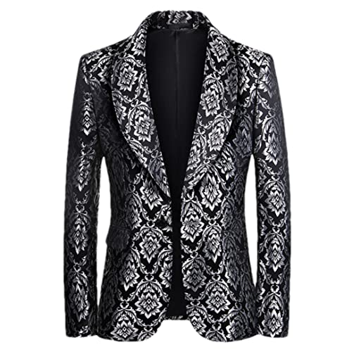 Adhdyuud Herren-Blazer, Jacquard, Barock, Blumenmuster, Schalkragen, Ein-Knopf-Anzug, Jacke, Hochzeit, Party, Smoking von Adhdyuud