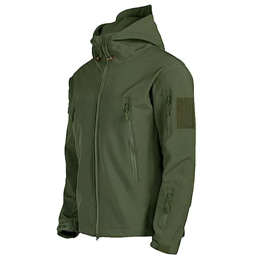 Adhdyuud Herren-Jacke Aus Haifischhaut, Softshell, Taktische Militärjacke, Mehrere Taschen, Winddicht, Wasserdicht, Mit Kapuze Army EN8 XXL (75-85kg) von Adhdyuud