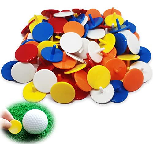 Adhere Golfballmarker, 50 Stück, 100 Stück, Kunststoff-Position, Ballmarker, Viertelgröße, 2,4 cm, flacher Golfball-Marker, verschiedene Farben, 50 Stück von Adhere