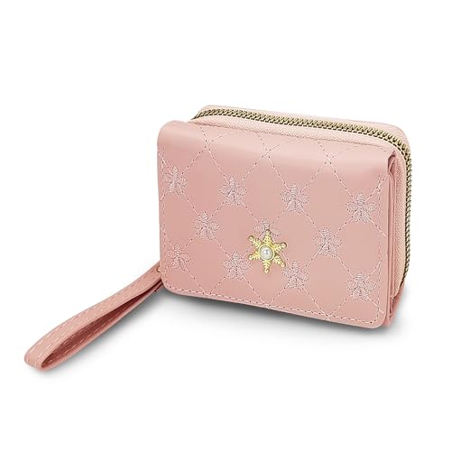 AdiStylinno Geldbörse Damen Klein, Blume Print Triple-fold Geldbeutel Damen Kleines Portemonnaie Mode Brieftasche mit 7 Kartenfächern 1 Bill Fach 2 Reißverschluss Münztaschen 1 ID Fenster (Hellrosa) von AdiStylinno