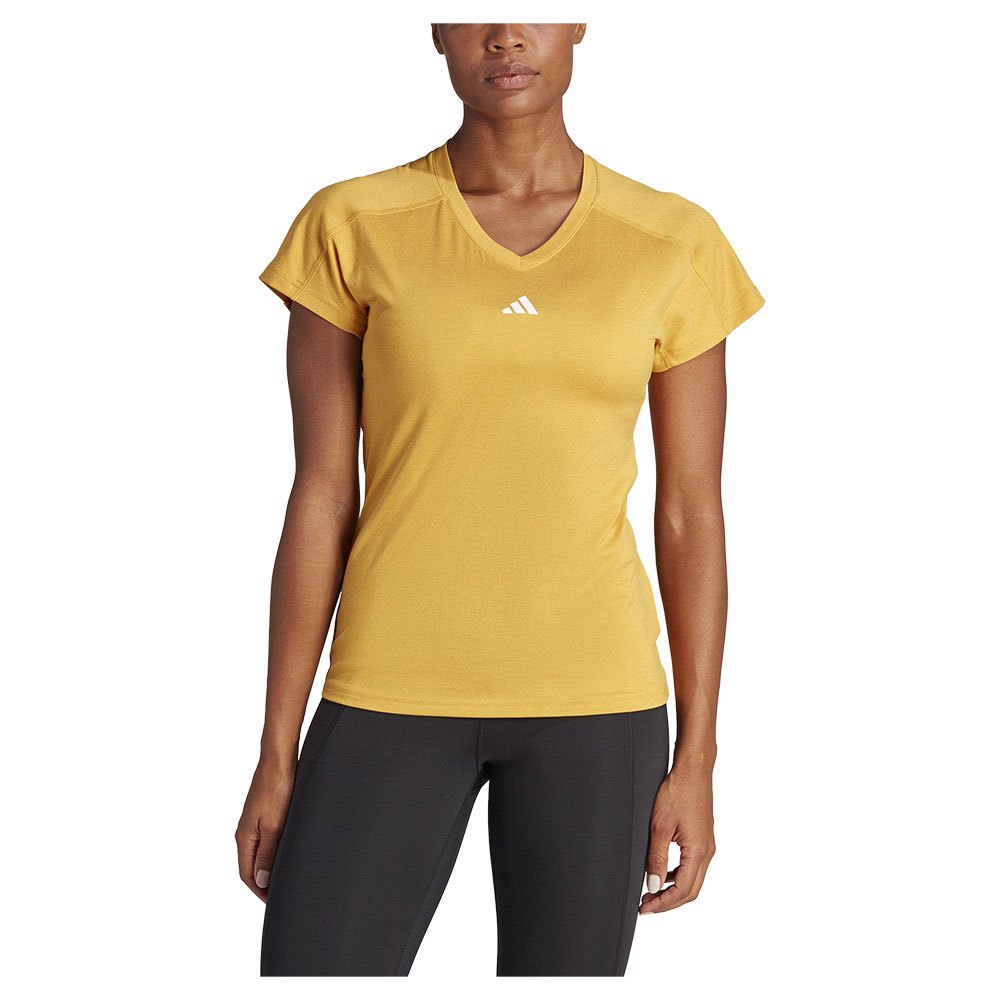 Adidas Aeroready Essentials Minimal Branding V-neck Short Sleeve T-shirt Gelb M Frau von Adidas