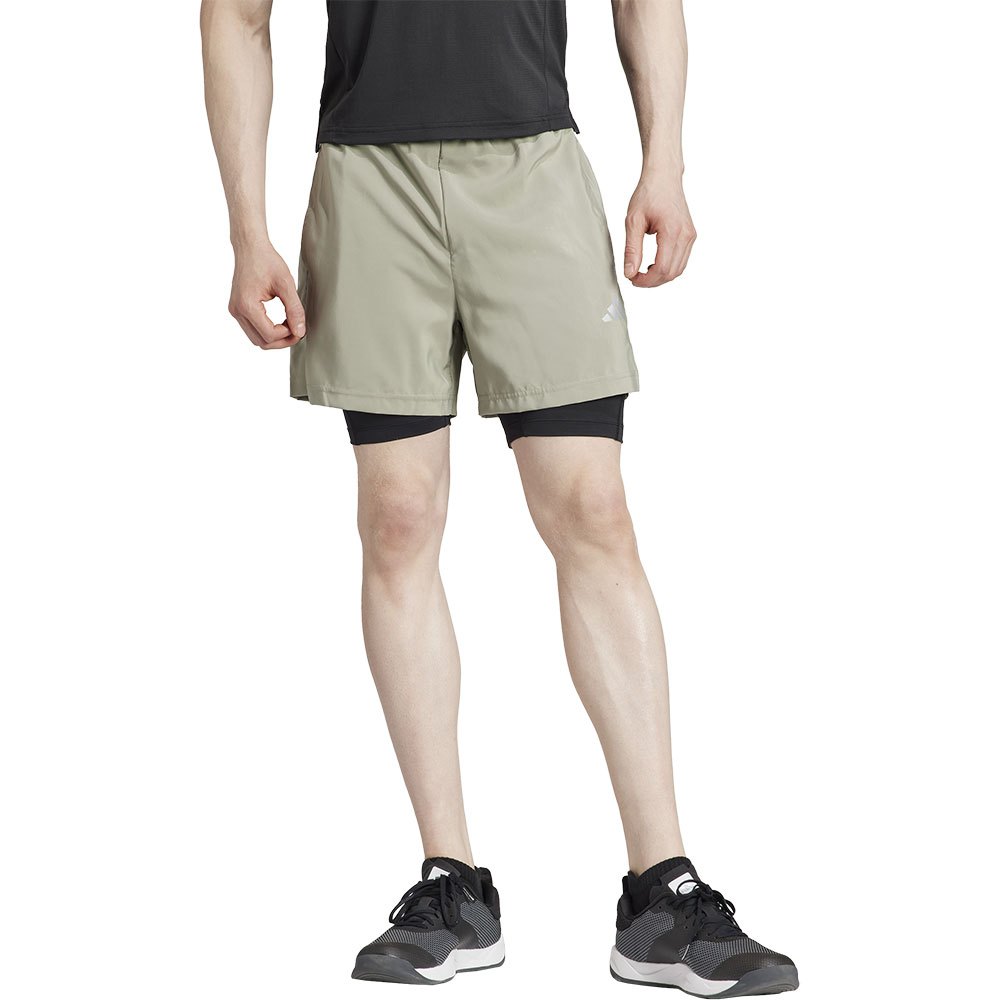 Adidas Gym+ Woven 2 In 1 Shorts Beige S Mann von Adidas