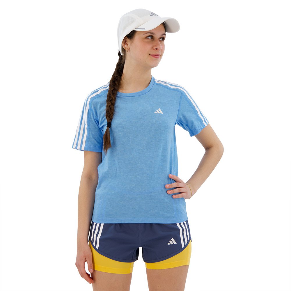Adidas Own The Run Excite 3 Stripes Short Sleeve T-shirt Blau M Frau von Adidas