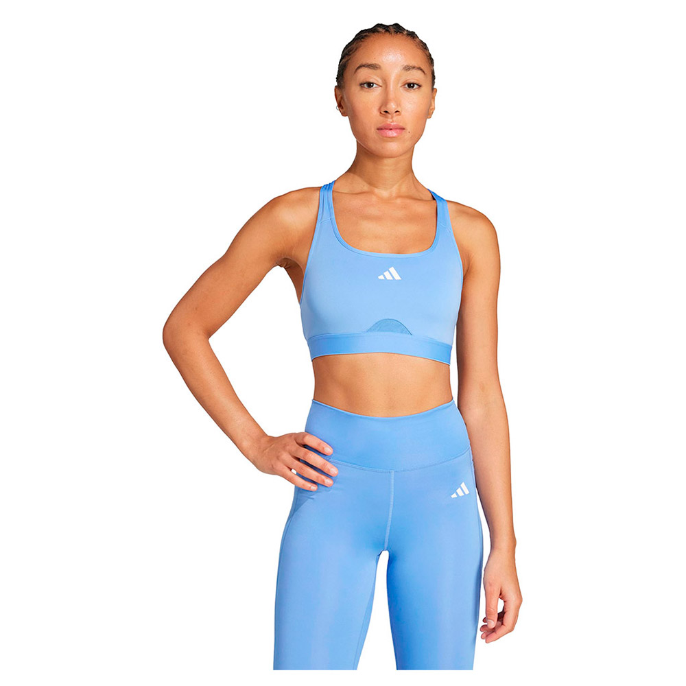 Adidas Powerreact Training Medium Impact Sports Bra Blau XS Frau von Adidas