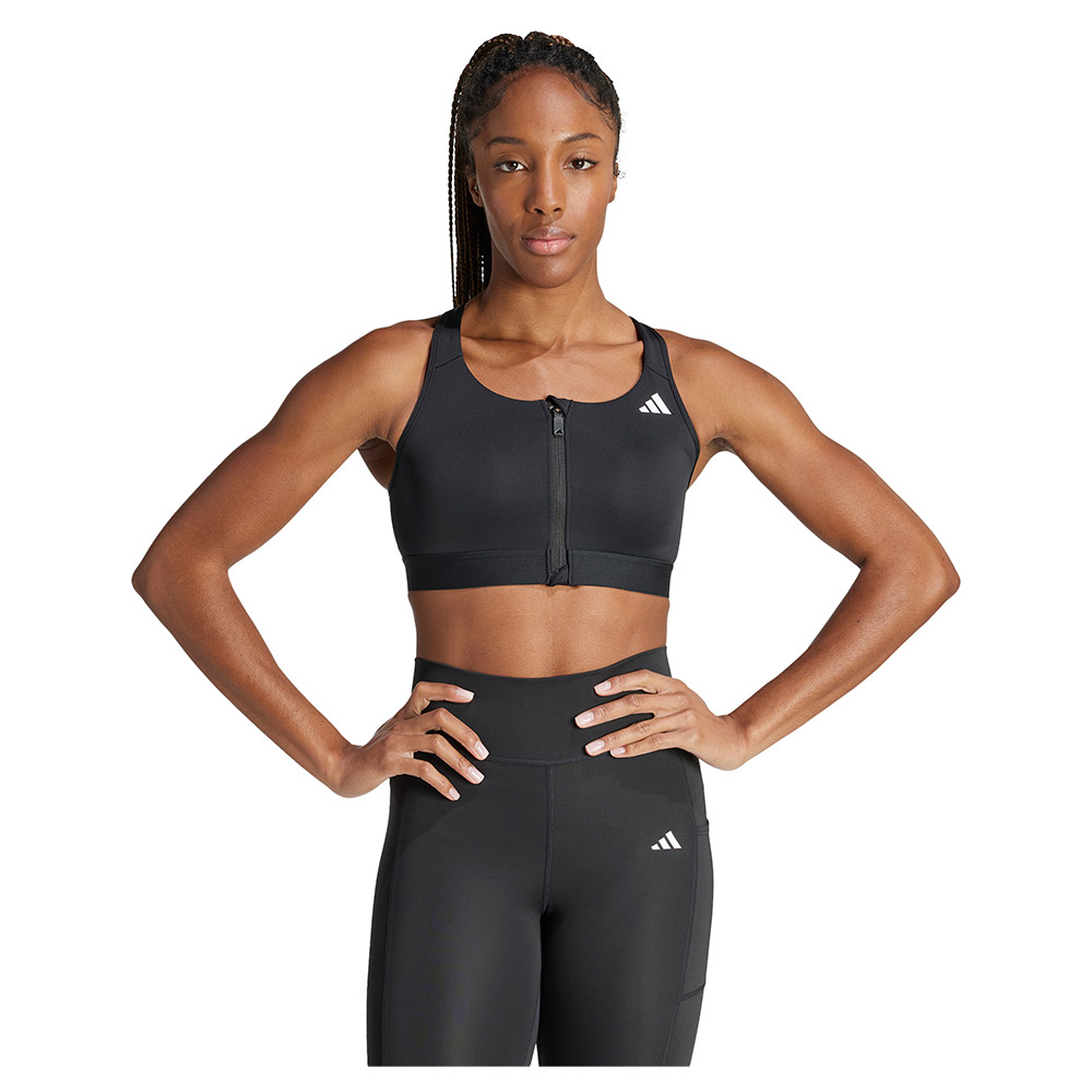 Adidas Powerreact Zip Medium Impact Sports Bra Schwarz L / AB Frau von Adidas