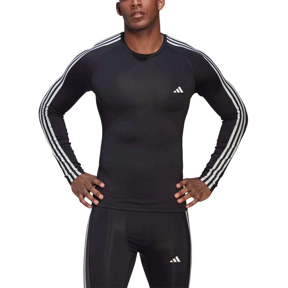 Adidas Techfit 3 Stripes Long Sleeve T-shirt Schwarz 2XL / Regular Mann von Adidas