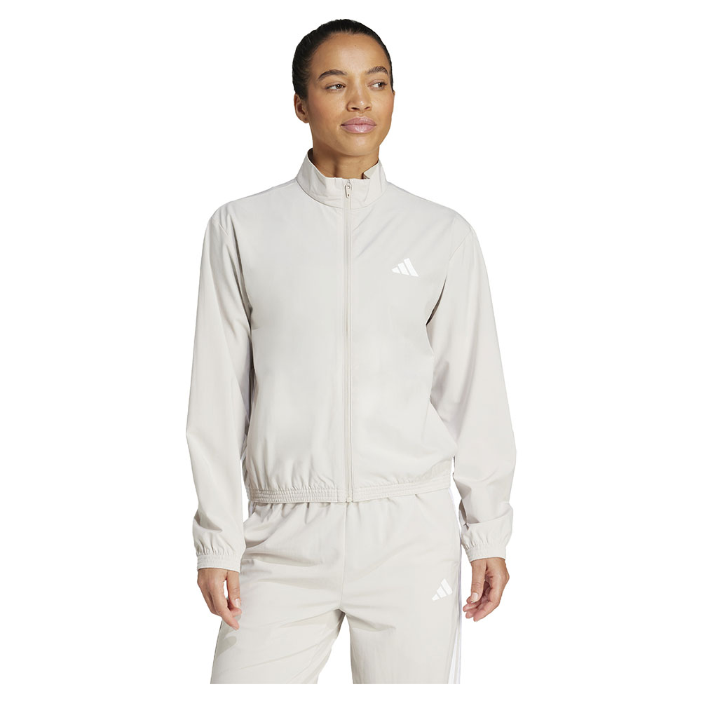 Adidas Train Essentials 3 Stripes Woven Warm Up Full Zip Sweatshirt Beige M / Regular Frau von Adidas