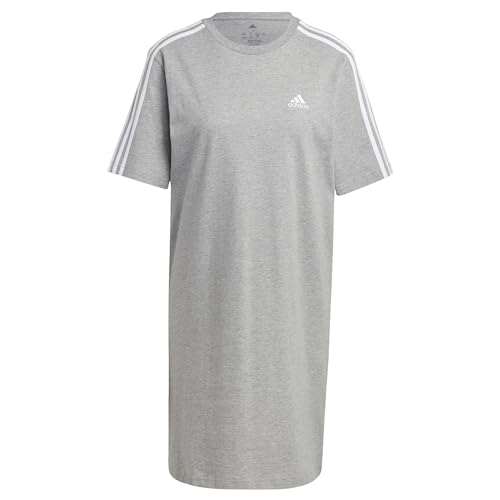 Adidas Women Essentials 3-Streifen Single-Jersey-Boyfriend-Kleid, XS, Medium Grey Heather/White, X-Small von adidas