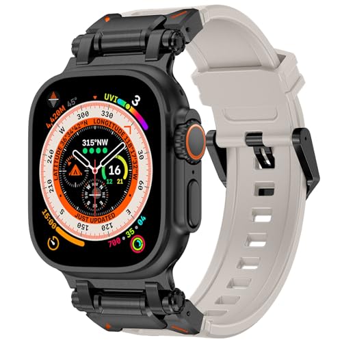 AdirMi 49mm 45mm 44mm 42mm kompatibel mit Apple Watch Silikon Armband, Weiches Sport Armband mit Metallverbindungsband für iWatch Ultra 2/Ultra Series 9 8 7 6 5 4 3 2 1 SE,Black Adapter-Titanium von AdirMi