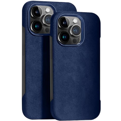 AdirMi Alcantara-Hülle für iPhone 13/13 Pro /13 Pro Max, handgefertigte Wildlederhülle, rahmenlose ultradünne, stoßfeste schlanke Hülle,Blue,13 Pro Max von AdirMi