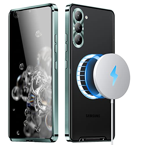 AdirMi Hülle für Samsung Galaxy S23 FE, [Kompatibel mit MagSafe] mit kameraschutz, Metall-Rahmen & Gefrostet PC Handyhülle, Ultraflacher, Rutschfester,Green von AdirMi