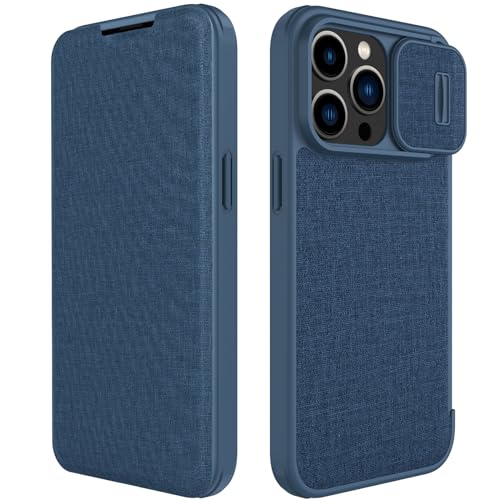 AdirMi Hülle für iPhone 15 Pro Max/15 Pro/15 Plus/15, Kameraschutz Handyhülle, Premium PU Leder Flip ​Schutzhülle Handyhülle mit Slide Camera Cover & Kartenfächer,Blue,iPhone15 Pro Max von AdirMi