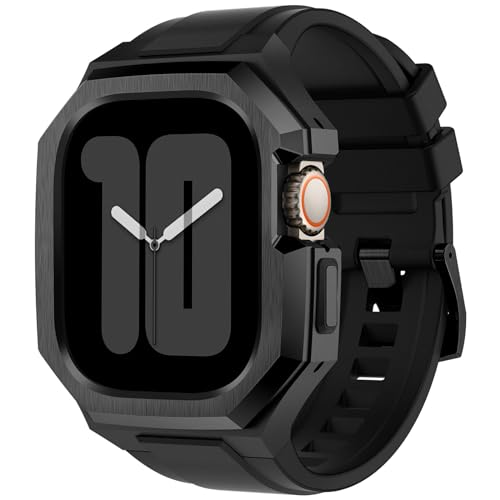 AdirMi Luxus Hülle und Armband Kompatibel mit Apple Watch Ultra 2/1 49mm, Schützendes Robustes Edelstahl-Metallstoßgehäuse und TPU Riemen, Robustes Ersatzarmband,Black von AdirMi