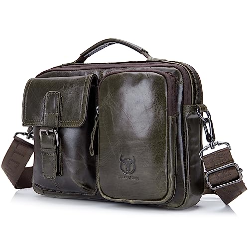 Umhängetasche Herren Vintage Herrenhandtasche, Tasche mit großer Kapazität, Messenger Bag Echtes Leder für Arbeit, Schule, Alltag, QB16,Steel Blue von AdirMi