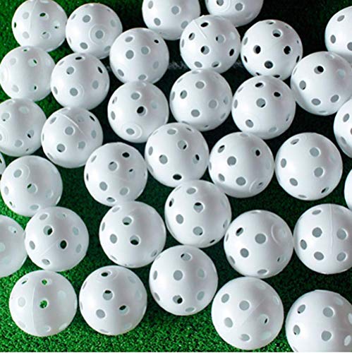 Adwikoso 50 Stück Golf-Trainingsbälle aus Kunststoff, 42 mm Airflow, Hohle Golfbälle für Indoor-Putting-Green, Hinterhof, Outdoor-Übungsgeräte mit 2 Golfball-Tees von Adwikoso