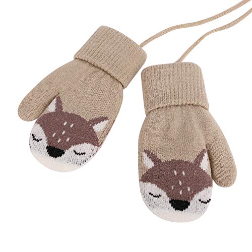 AfinderDE Unisex Kleinkind Baby Fäustel Handschuhe Herbst und Winter Handschuhe für 1-4 Jahren Fäustlinge Handschuhe Doppel Strickhandschuhe verdicken Fahrradhandschuhe mit Warme Plüschefutter (Beige) von AfinderDE