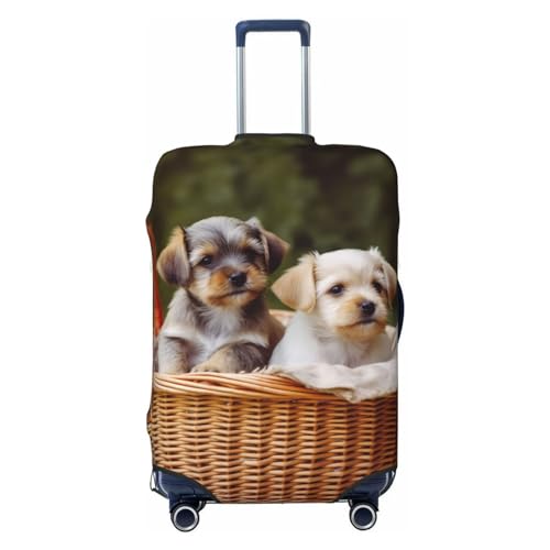 Ahdyr Gepäckabdeckung mit Zwei Hunden im Korb, elastisch, waschbar, Kratzfest, Reisekoffer-Schutz, Gepäckhüllen für 18–32 Zoll Gepäck von Ahdyr