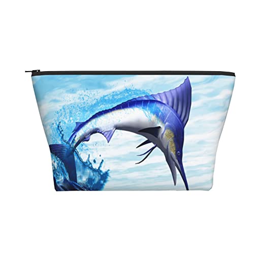 Tragbare Kosmetiktasche Blue Marlin Fish Bursts Wave Make-up-Tasche Reise-Kulturtasche für Mädchen und Frauen von Ahdyr