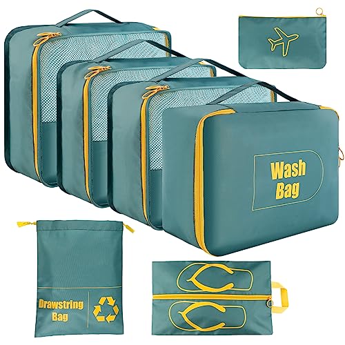 AiQInu Koffer Organizer Set 7-teilige Wasserfester Packwürfel Kofferorganizer Packtaschen Set Packing Cubes Schuhbeutel Kleidertaschen für Koffer von AiQInu