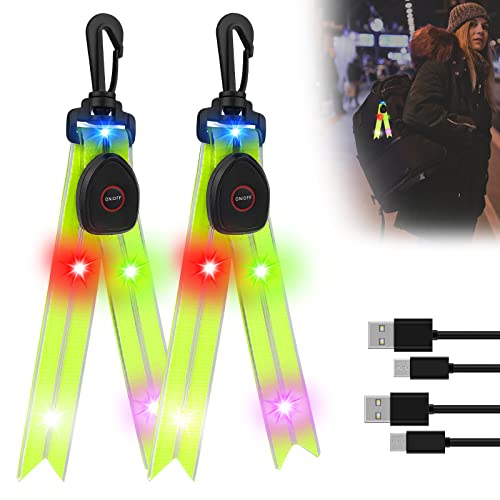 LED Blinklicht Schulranzen, 2 Stück USB Aufladbar LED Reflektoren Kinder Schulranzen Sicherheitslicht Reflektor Rucksack Anhänger für Joggen Wandern Laufen von Aicharynic