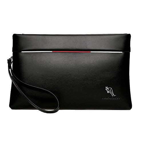 Aideal Pochette aus PU-Leder für Herren Schwarz Handtasche mit Reißverschluss Handbag Ideal für Büro/Business/Casual/Termine von Aideal