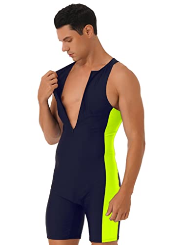 Aiihoo Herren Neoprenanzug Ärmellos Tauchanzug Nassanzüge Shorty Einteiler Badeanzug Bademode Sportlich Schwimmanzug Tauchen Surfen Badebekleidung Marineblau & Fluoreszierend_Grün M von Aiihoo