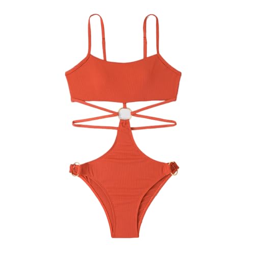 Ailan Strand Sexy Badebekleidung, Bequeme Passform, Monokini Badebekleidung, Polyester Ausschnitt, einteiliger Badeanzug, weich und atmungsaktiv, Rot, L von Ailan