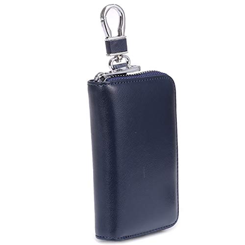 Schlüsseletuis für Damen und Herren, Aileder Rindsleder Schlüsseletui Halter Autoschlüsseltasche mit 6 Schlüsselhaken Geldfach Kartenfächer Auto Schlüsselring, marineblau, 12 x 8 x 2.5cm, Klassisch von Aileder
