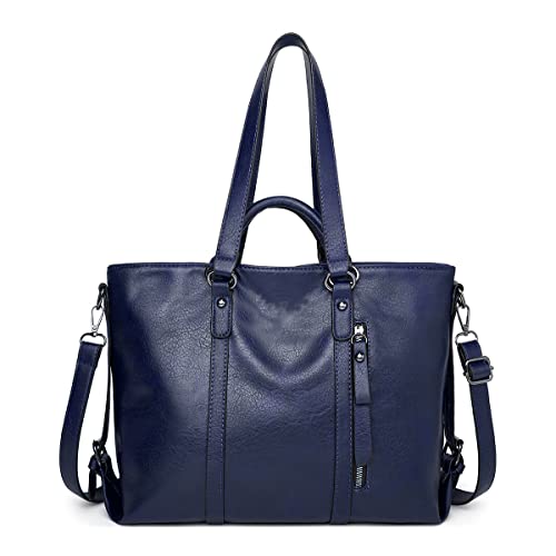 Damen-Handtaschen, weiches Leder, großes Fassungsvermögen, Retro-/Vintage-Stil, mit Tragegriff oben, lässige Tasche, Schultertasche, Umhängetasche, blau, Classic Style, Reisetasche von Aileese