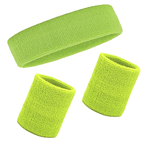 Schweißbänder Handgelenk Schweißbänder Stirnband Set Sport Wristbands Headbands 3 Stück,Sport Schweißband Armband Stirnbänder für Fußball Basketball Tennis Gymnastik (Grün) von Ailiver