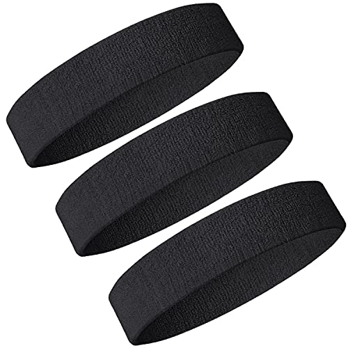 Schweißbänder Handgelenk Schweißbänder Stirnband Set Sport Wristbands Headbands 3 Stück,Sport Schweißband Armband Stirnbänder für Fußball Basketball Tennis Gymnastik (Black) von Ailiver