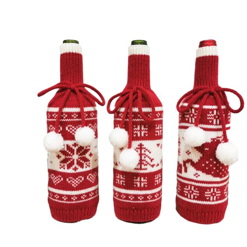 Ailovone 3 Stück Weihnachten Weinflasche Abdeckung Taschen Wiederverwendbare Wein Geschenktaschen Weihnachten Schneeflocke Rotwein Taschen Pullover Weihnachten Wein Flasche Deckeln (3pcs) von Ailovone