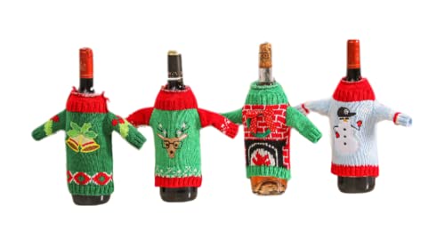 Ailovone 4 Stück Weihnachten Flasche Weihnachten Weinflasche Deckel Weihnachten Weinflasche Abdeckung Flaschenkörbe träger Weihnachten Pullover Wein Flasche Flaschebeutel Flaschetasche (Q1-4PCS) von Ailovone