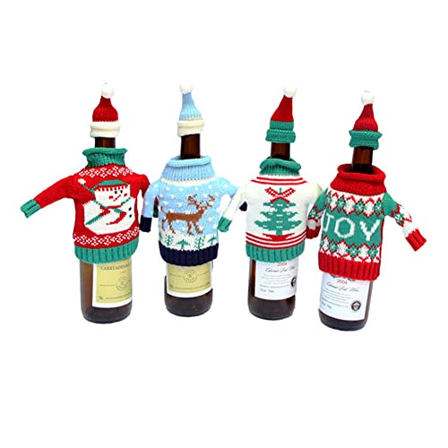 Ailovone 4 Stück Weihnachten Flasche Weihnachten Weinflasche Deckel Weihnachten Weinflasche Abdeckung Flaschenkörbe träger Weihnachten Pullover Wein Flasche Flaschebeutel Flaschetasche (Q2-4PCS) von Ailovone