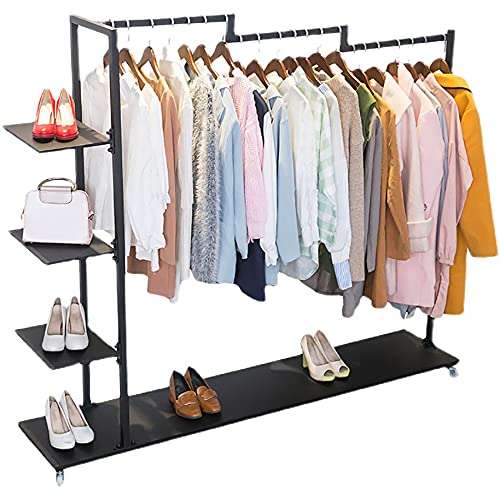 Aintap Beweglicher bodenstehender Kleiderständer mit Aufhängestangen, Schuhregal und Trennwänden - Ideal für Damenbekleidungsgeschäfte - Schwarz (120 cm) von Aintap
