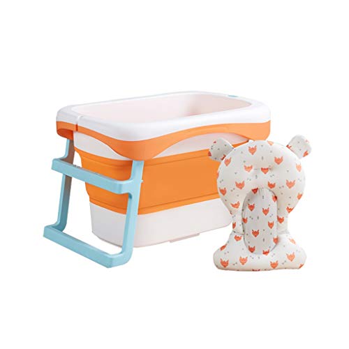 Aintap Tragbare zusammenklappbare Babybadewanne, Faltbare Babybadewanne mit rutschfestem Duschhocker - Orange von Aintap