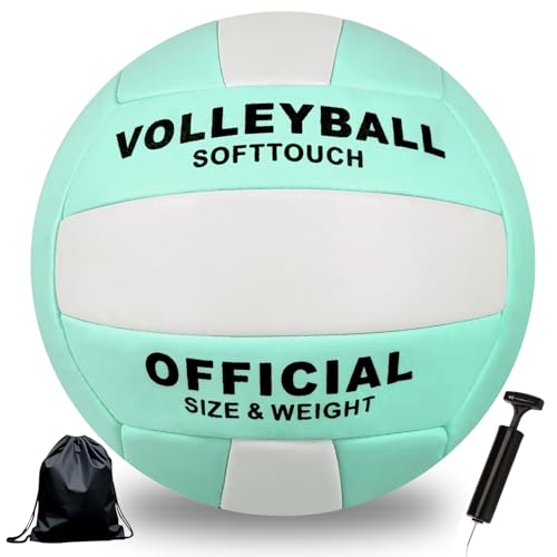 Aipwerer Sports Volleyball,Beachvolleyball,Volleyball Ball,Ballpumpe und Aufbewahrungstasche,Wasserfester Volley Ball Soft Touchfür Training Beach Outdoor Indoor Spiel (Grün-Weiß, Größe 5) von Aipwerer